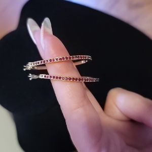 Hoop Earrings with Red Stones